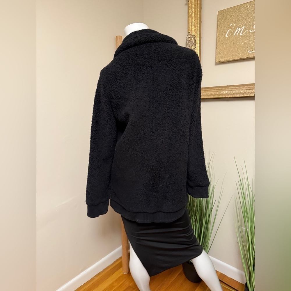 Athleta Tugga Coat Sherpa Fleece Jacket Black Size MP Oversized Long Cozy - Picture 9 of 13